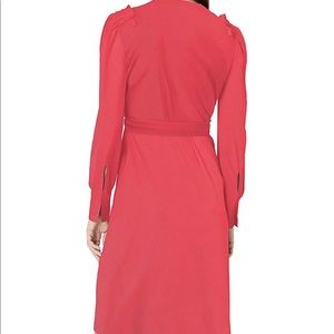 V-Neck Ruffle Shoulder Long Sleeve Wrap Dress